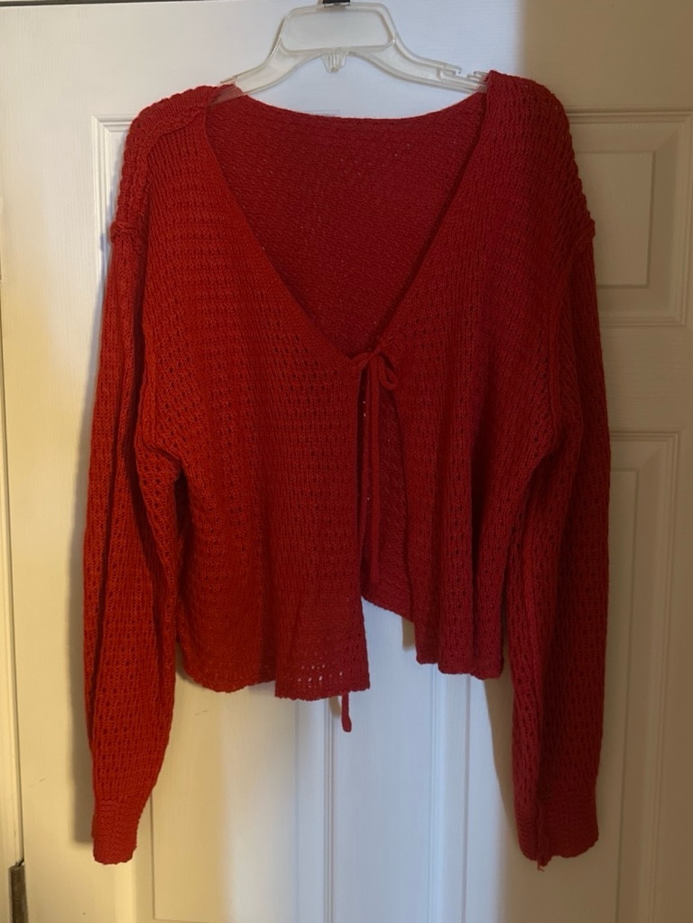 Red Tie-Front Knit Women's Sweater